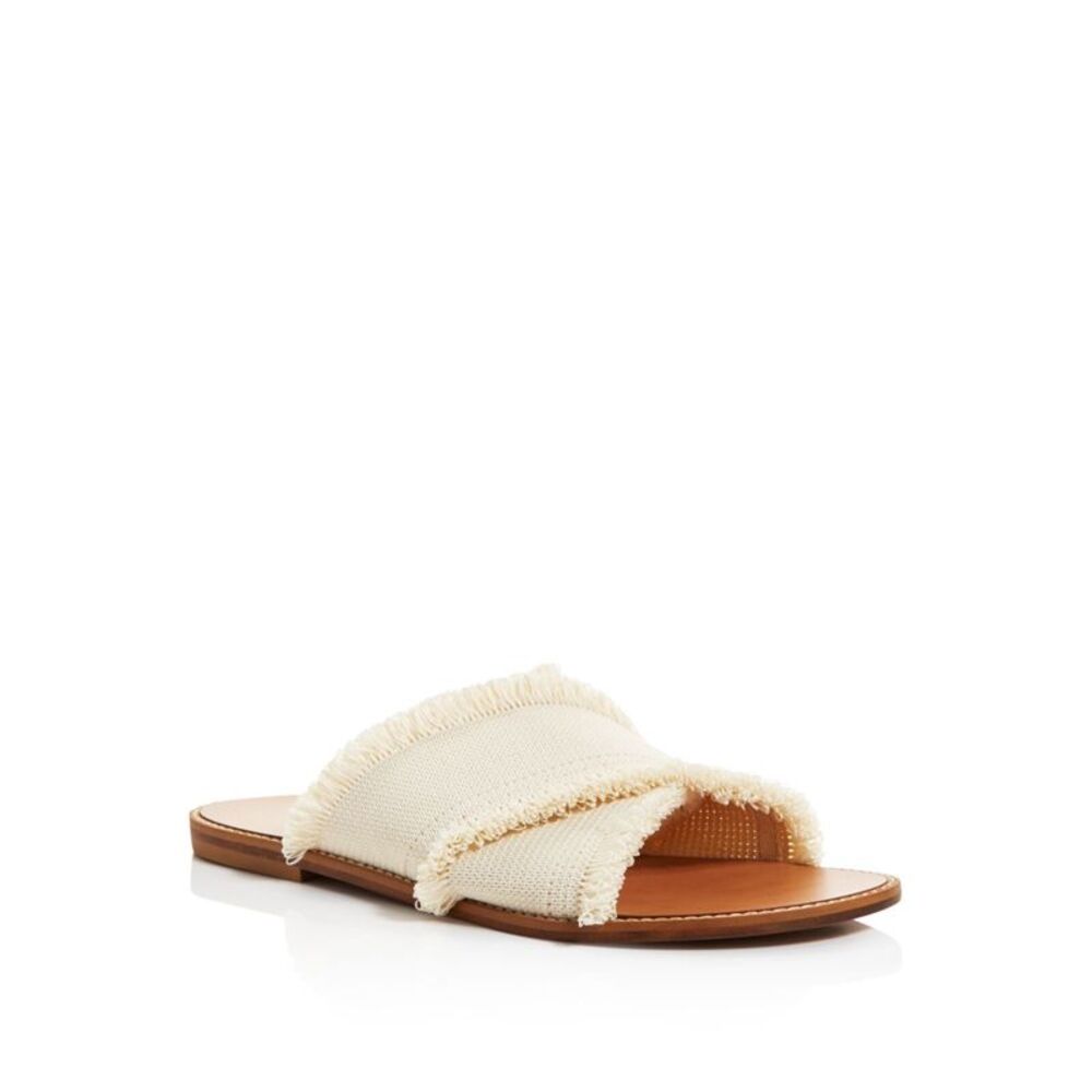 SPLENDID Womens White Fringed Fulton Round Toe Slip On Slide Sandals Shoes 6